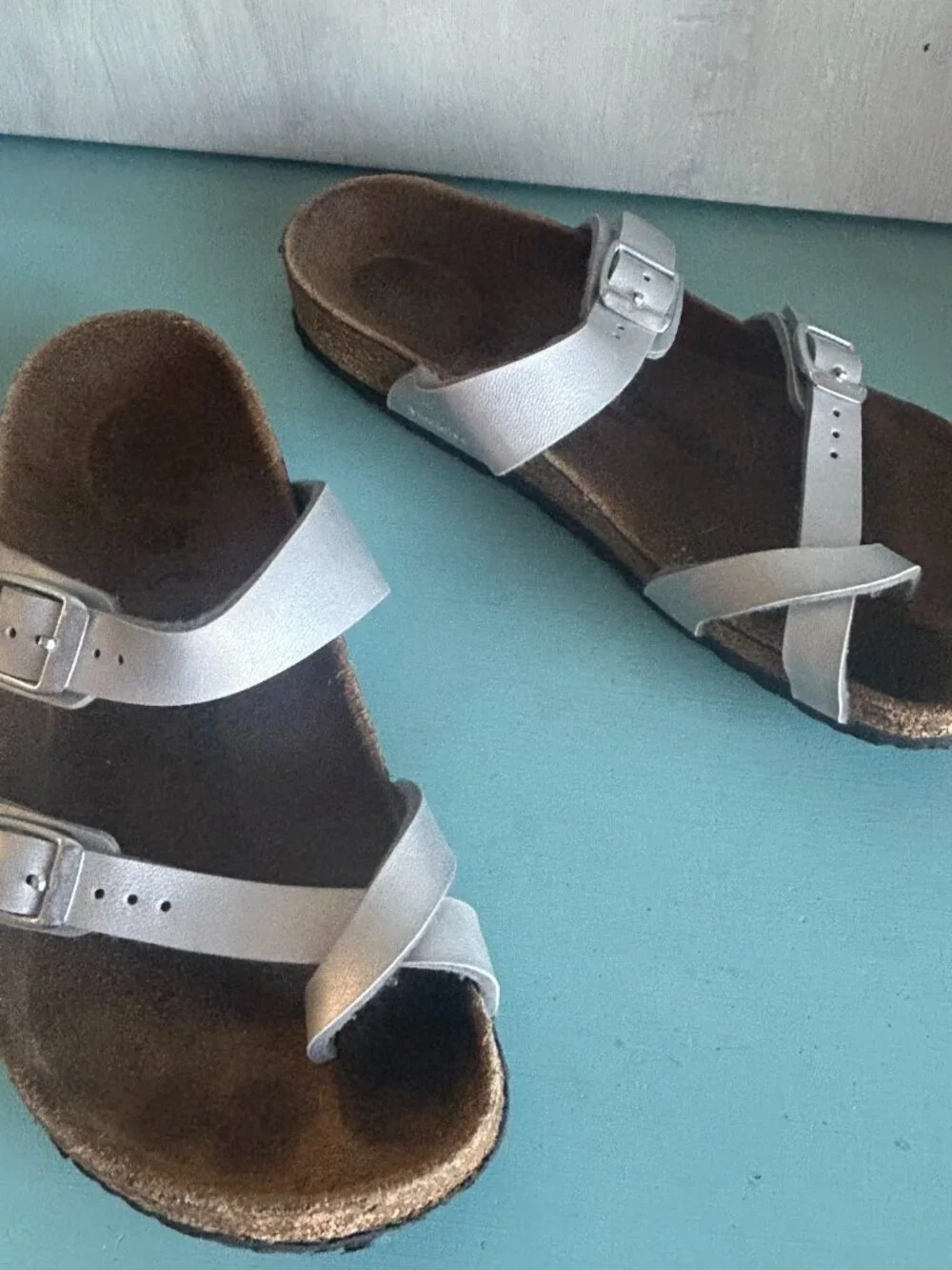 Birkenstock Girls Mayari Metallic Leather Sandals Silver Size 34 Size 3.5